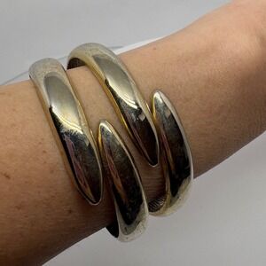 Heavy Gold Tone‎ Bangle Bracelet Double Coil Hinged Fashion Jewelry